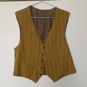 Vintage Mustard Wool Striped Waistcoat Vest | S/M